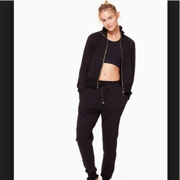 Kate Spade Ruffle Rib Zip Up, Black - Size S nwot - Picture 2 of 6